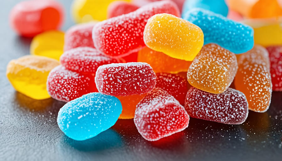 A close-up view of freeze-dried candy showcasing its bright colors and unique textures.