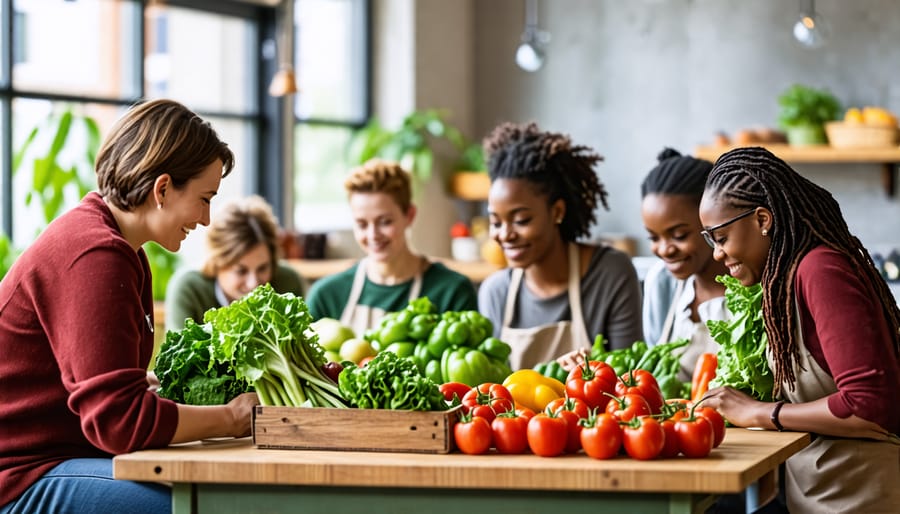 A community group actively participating in a workshop focused on sustainable food practices and innovations, including freeze-drying techniques.