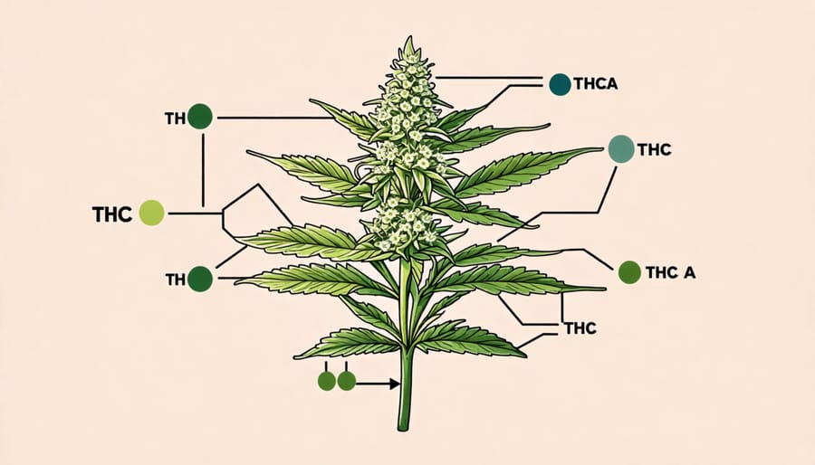 Diagram highlighting the chemical differences between THCA and THC